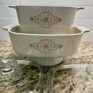 2 English Breakfast 2 Qt, 1.5 Qt VTG Corning Ware Casserole Baking Dish